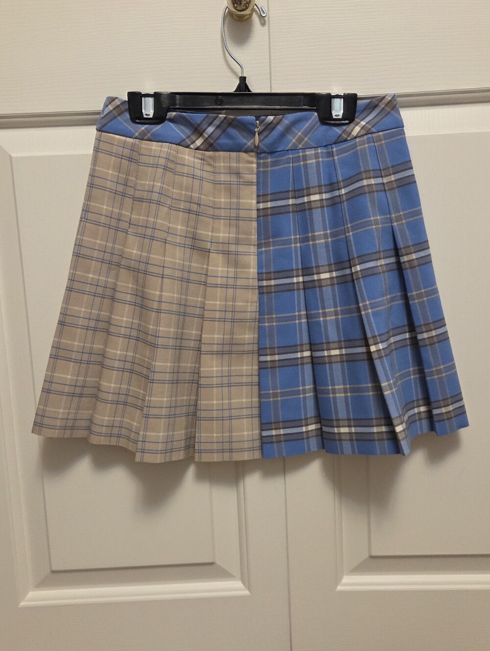 ARITZIA/SUNDAY BEST Blue And Cream Plaid Olive Skirt